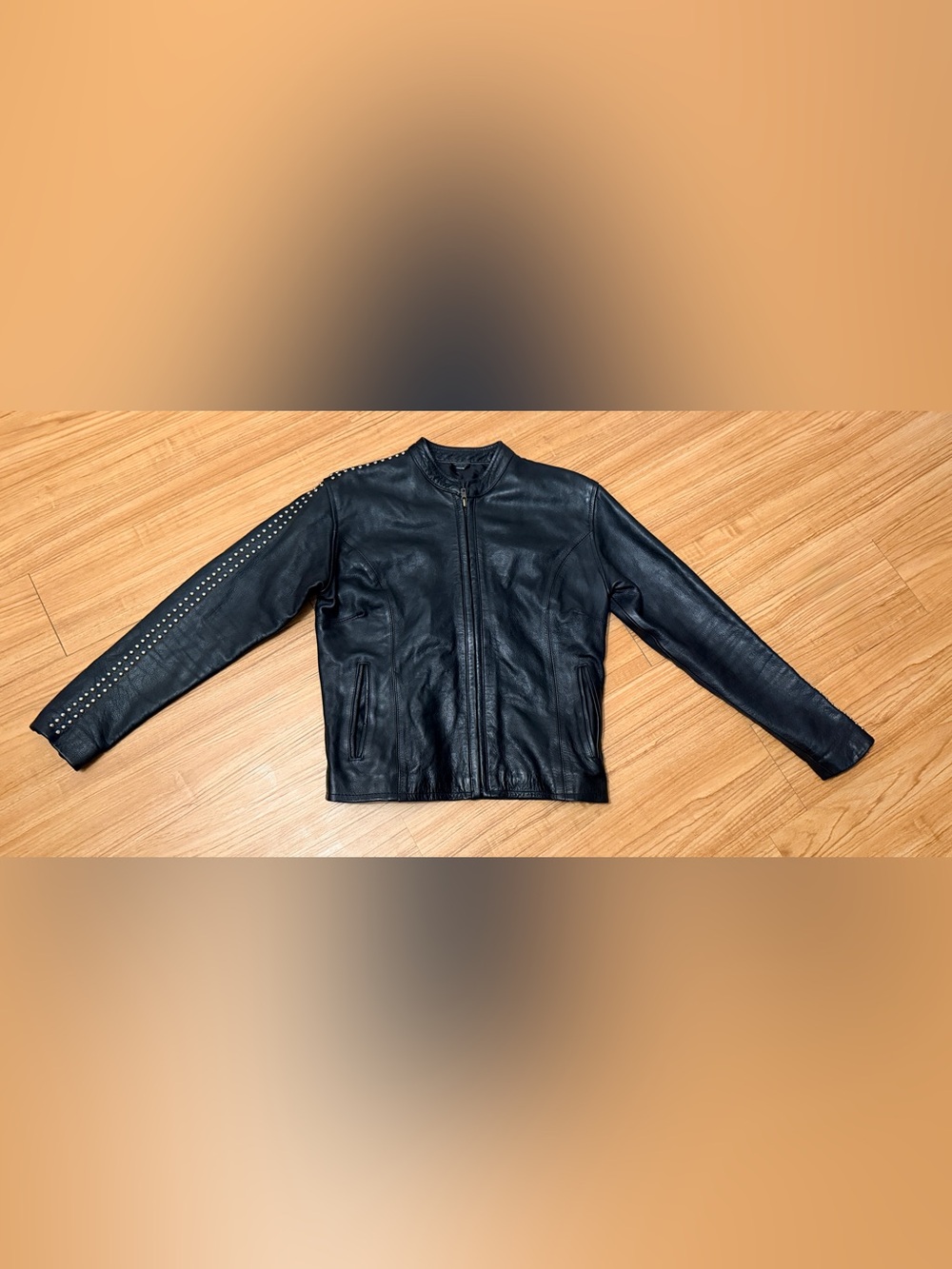 Unik Black Leather Stud-Accent Zip Jacket